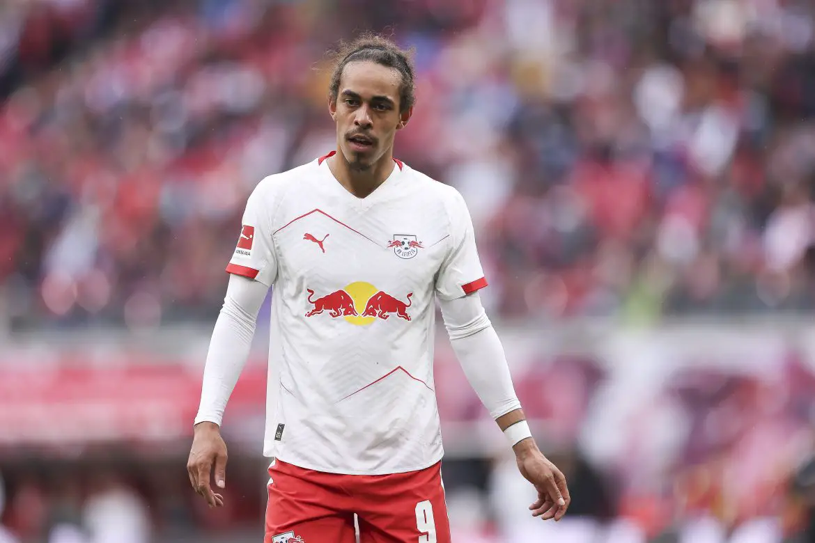 Yussuf Poulsen playing for RB Leipzig against Stuttgart last season.