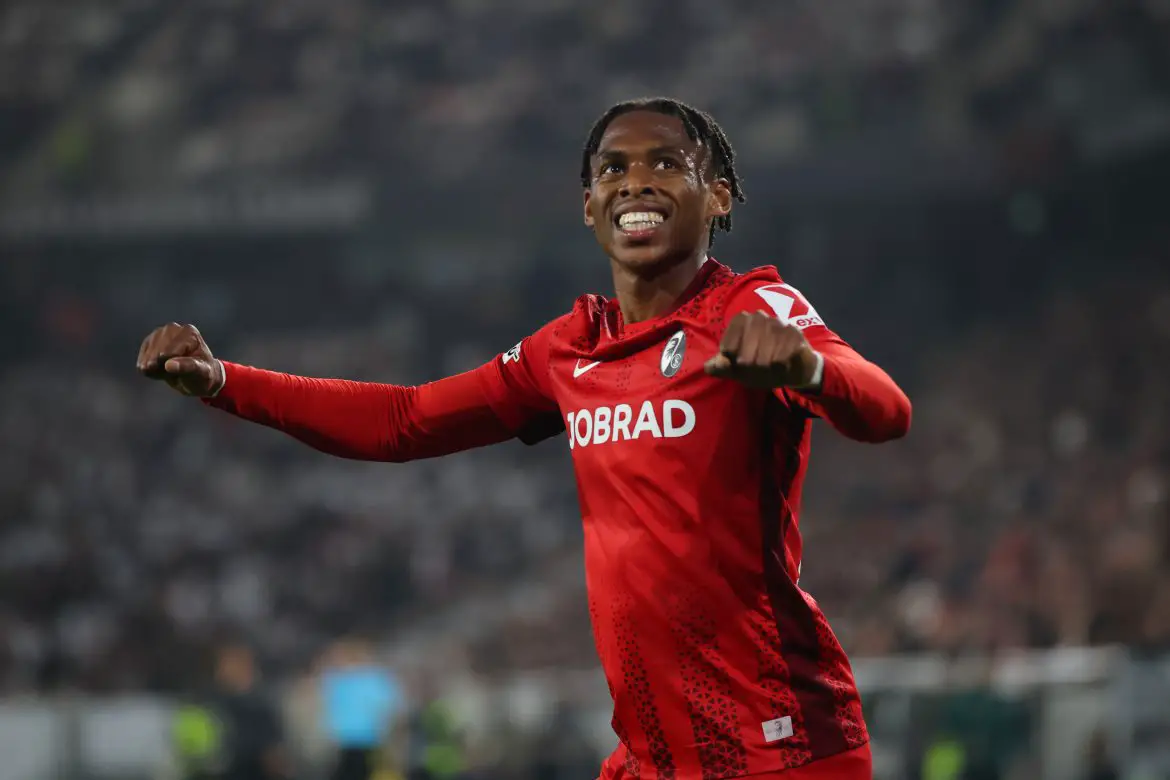 Celtic transfer target Junior Adamu representing Freiburg in the Europa League.