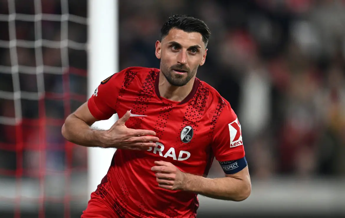 Vincenzo Grifo celebrates becoming SC Freiburg's all-time leading goalscorer in Thursday night's Europa League victory over Genk.