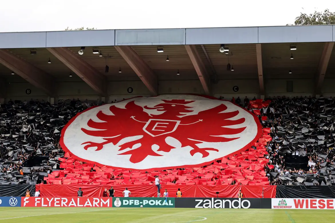 Fans of Eintracht Frankfurt support their Bundesliga club.