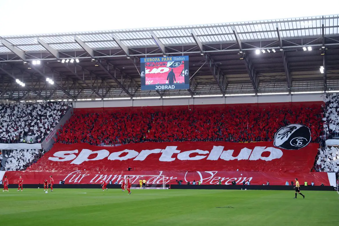 SC Freiburg fans display a choreo.