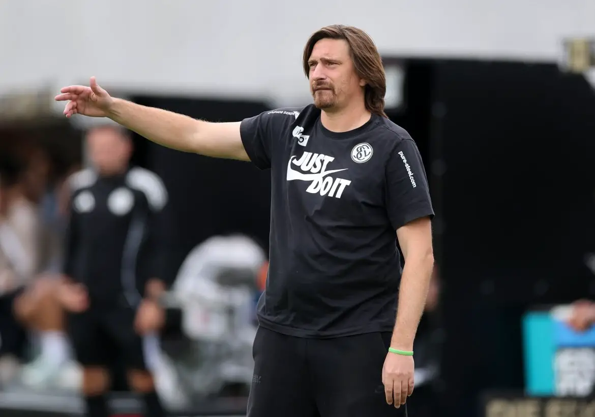 SV Elversberg head coach Vincent Wagner during Saturday's historic Bundesliga upset win over Bayer Leverkusen.