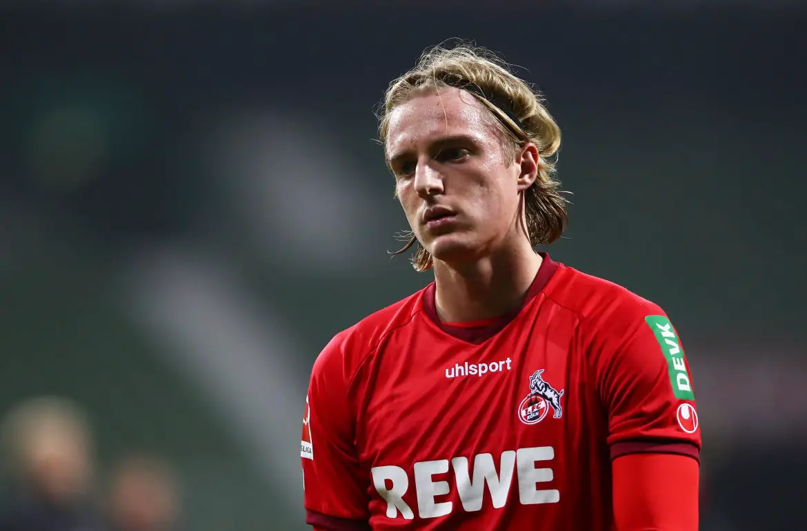 Leeds United centre-back Sebastiaan Bornauw playing for 1. FC Köln in 2020.