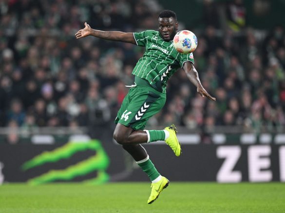 Victor Boniface playing for Werder Bremen in the Bundesliga.