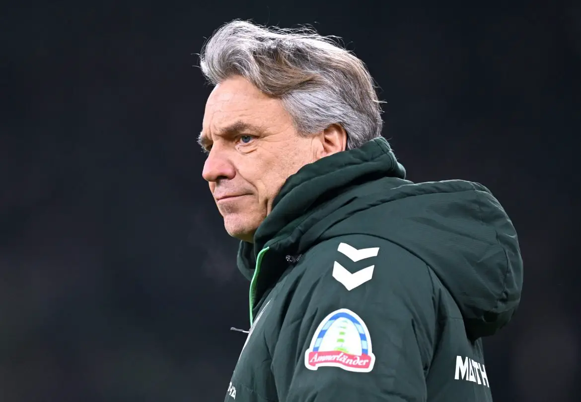 Werder Bremen head coach Horst Steffen coaching a Bundesliga match this week.