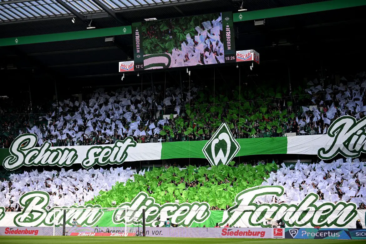 Werder Bremen fans display a choreo ahead of a Bundesliga fixture.