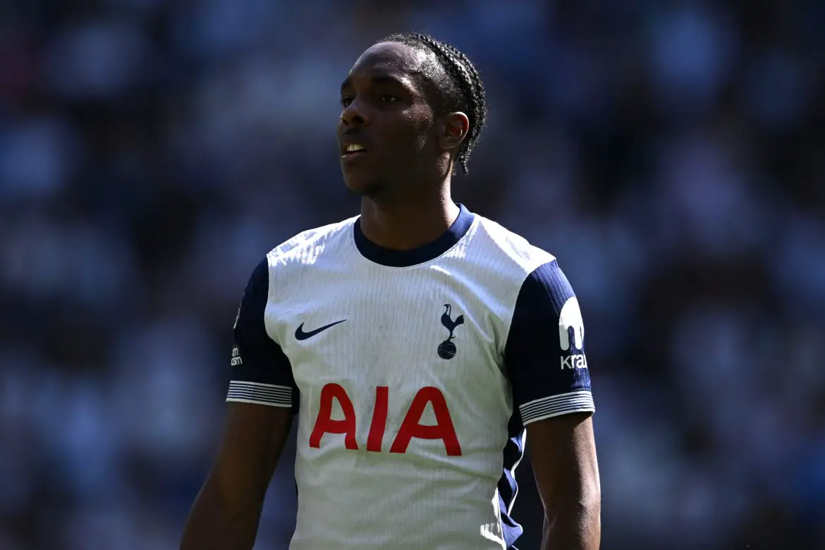 Mathys Tel wearing a Tottenham Hotspur top while on loan.