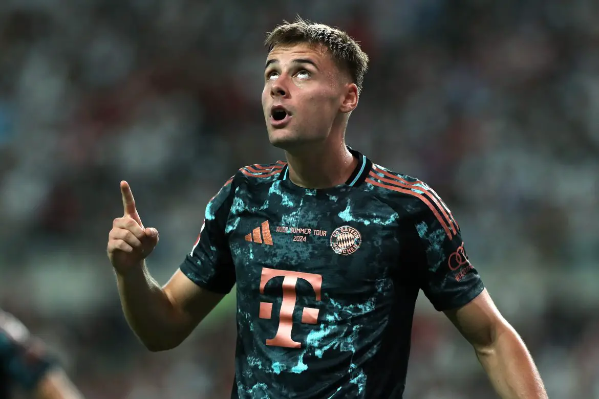 Croatian youth international Gabriel Vidovic playing for Bayern Munich in 2024.