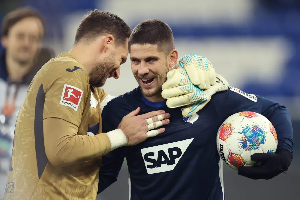 Hoffenheim teammates Oliver Baumann (left) and Andrej Kramaric (right)