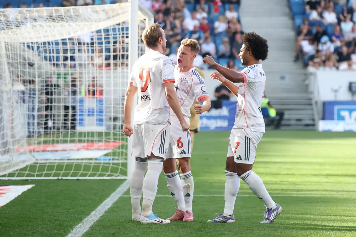 Harry Kane, Joshua Kimmich and Serge Gnabry of Bayern Munich.