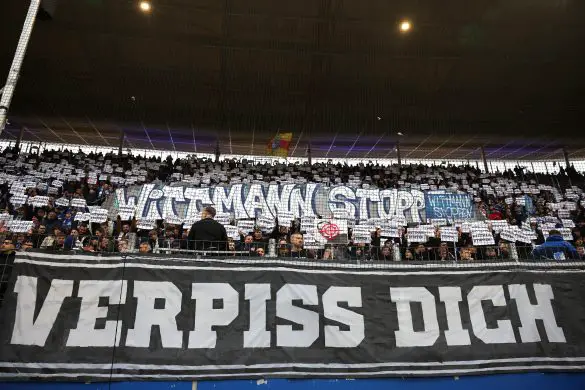 Hoffenheim supporters protest against the presence of controversial agent and Dietmar Hopp confidant Roger Wittmann.