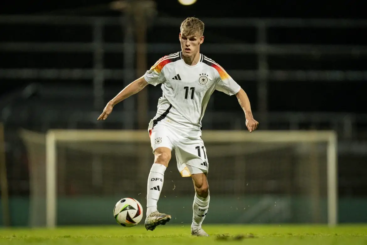 Soon-to-be-confirmed Augsburg signing Anton Kade representing Germany at U20 level.
