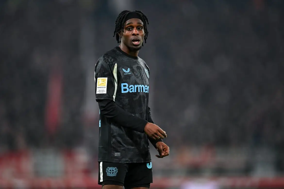Jeremie Frimpong during Bayer Leverkusen's 4-3 win against VfB Stuttgart.