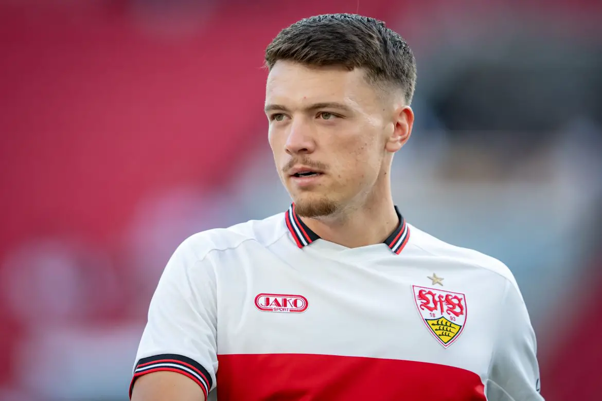 Germany U21 striker Dzenan Pejcinovic playing for VfB Stuttgart in the Bundesliga.