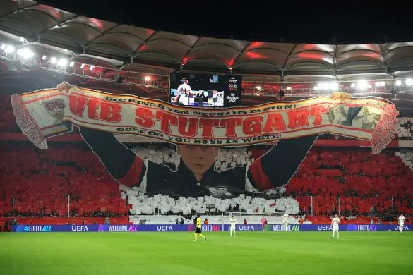 Fans of VfB Stuttgart support their Bundesliga club.