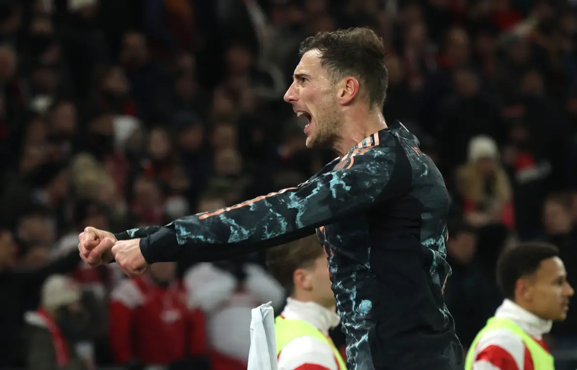Bayern Munich midfielder Leon Goretzka celebrates scoring in the Bundesliga against Stuttgart.