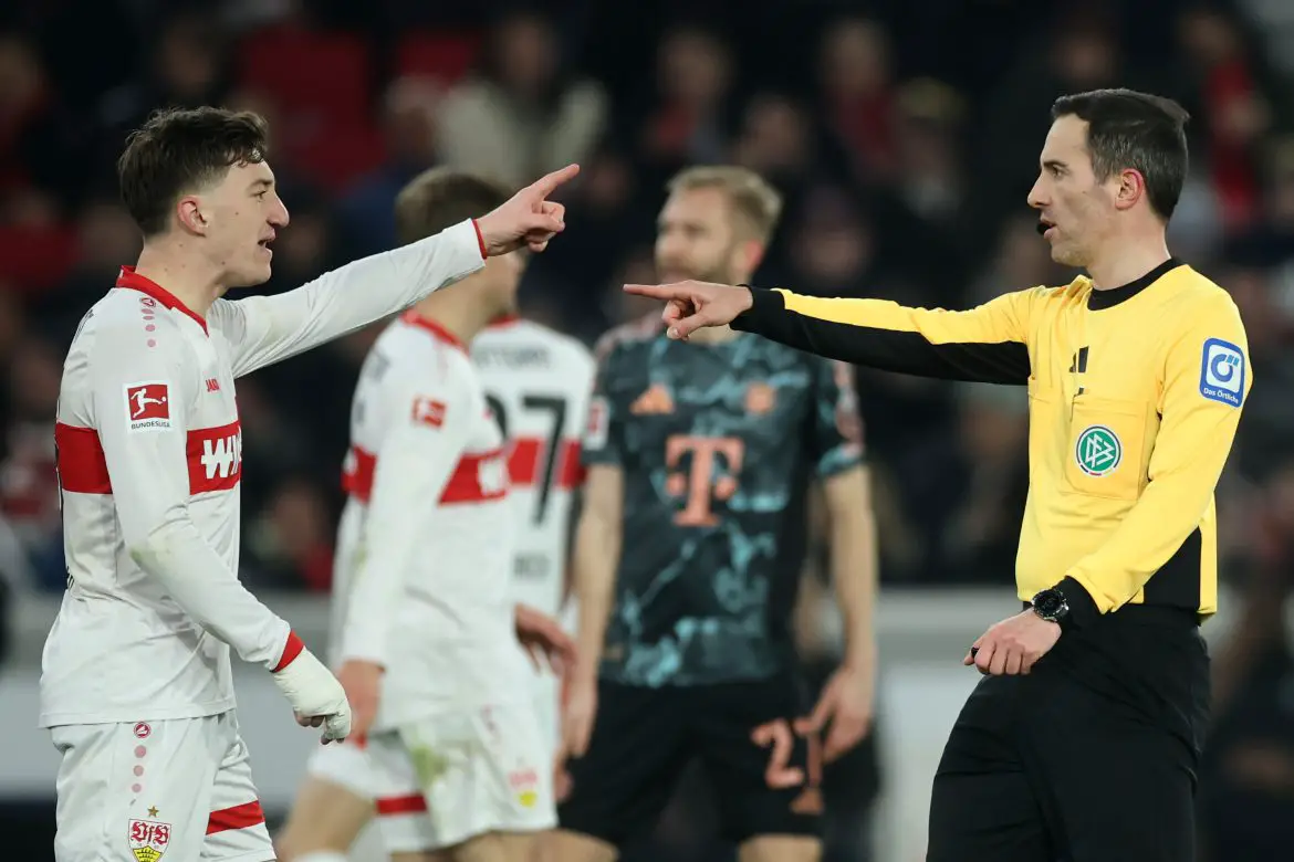 Angelo Stiller of Stuttgart in the Bundesliga against Bayern Munich.