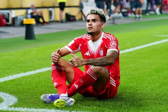 Luis Diaz of Bayern Munich celebrates scoring in the Franz Beckenbauer Supercup.