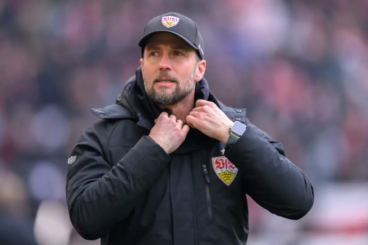 VfB Stuttgart head coach Sebastian Hoeneß working the touchline this season.