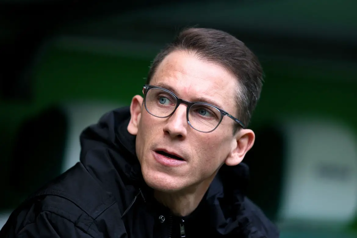 VfL Wolfsburg head coach Daniel Bauer during his side's Bundesliga contest against Augsburg.