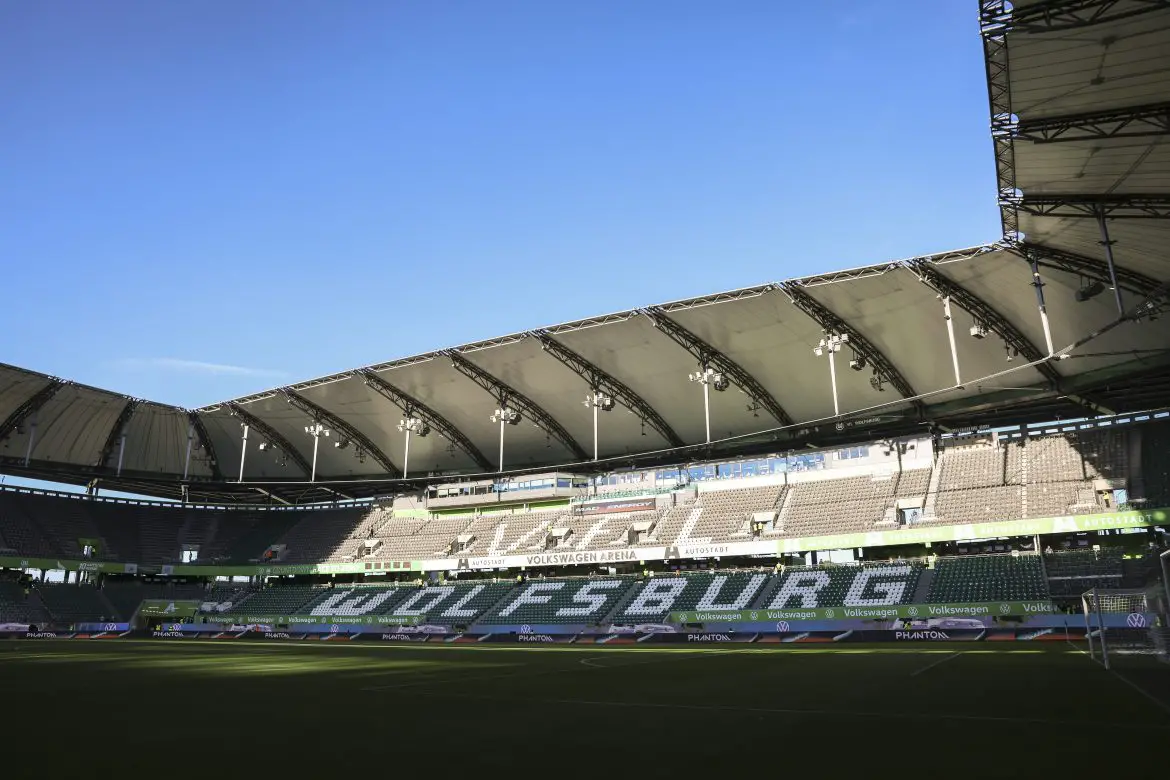 The VfL Wolfsburg stands at the Volkswagen Arena.